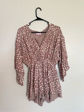 Pink Lily Dusty Mauve Polka Dot Wrap Romper